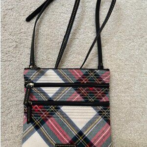 Dooney & Bourke White/Red Plaid Triple Zip Cross Body